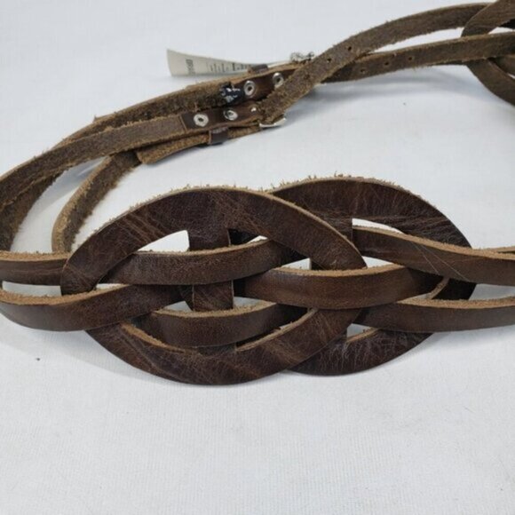 New Brave Braided Three Straps Leather Belt Ecological Brown Size 32 - Picture 12 of 14